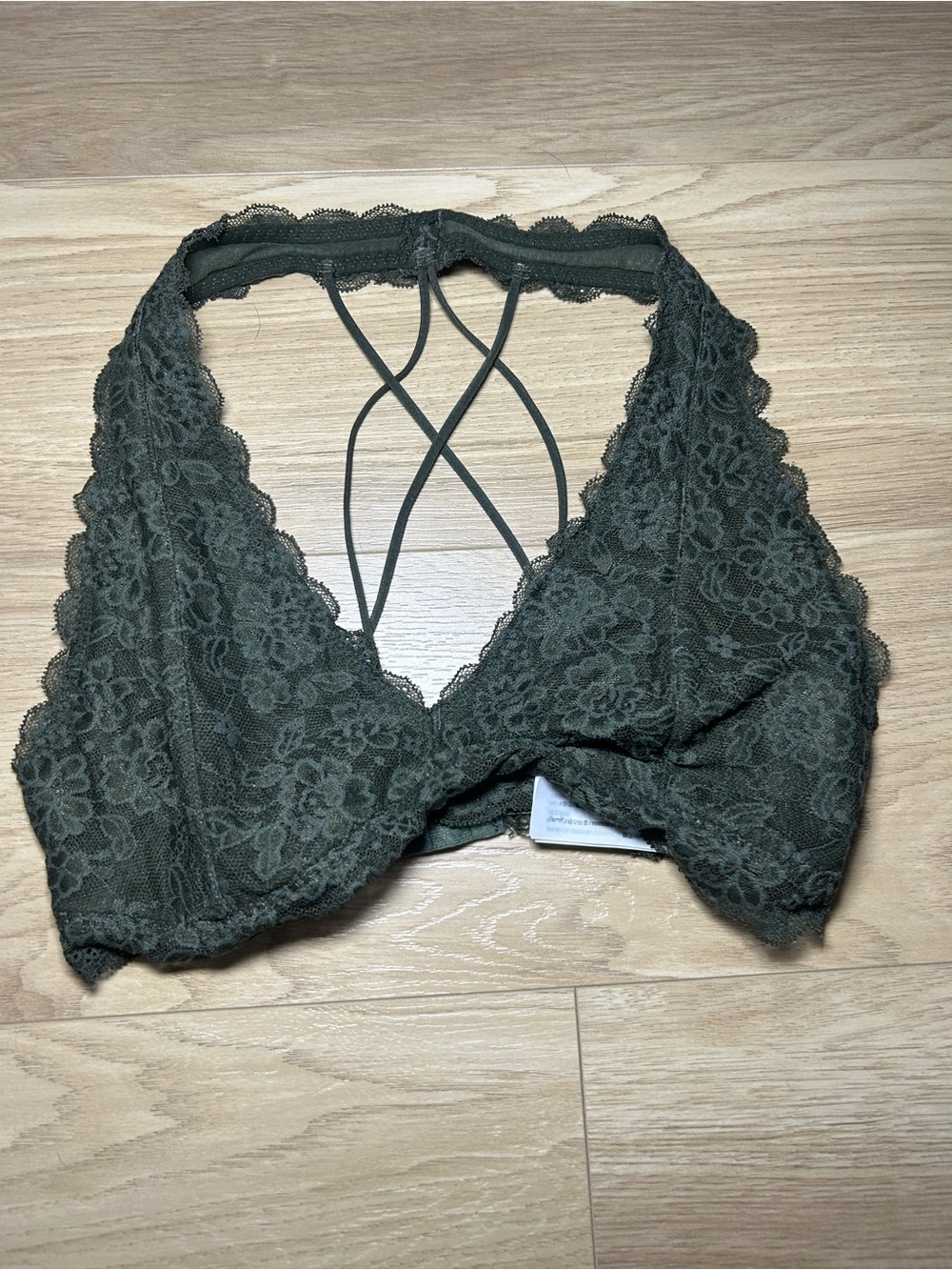 Gilly Hicks Olive Green Lace Bralette with Crisscross Straps